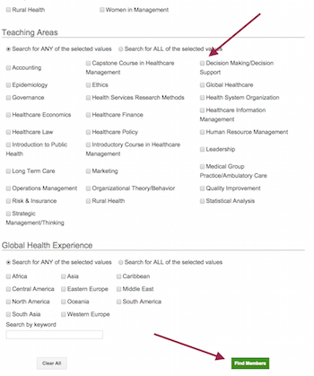 screenshot of interest area selections