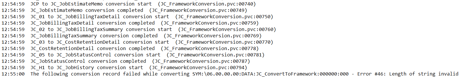 Conversion Log