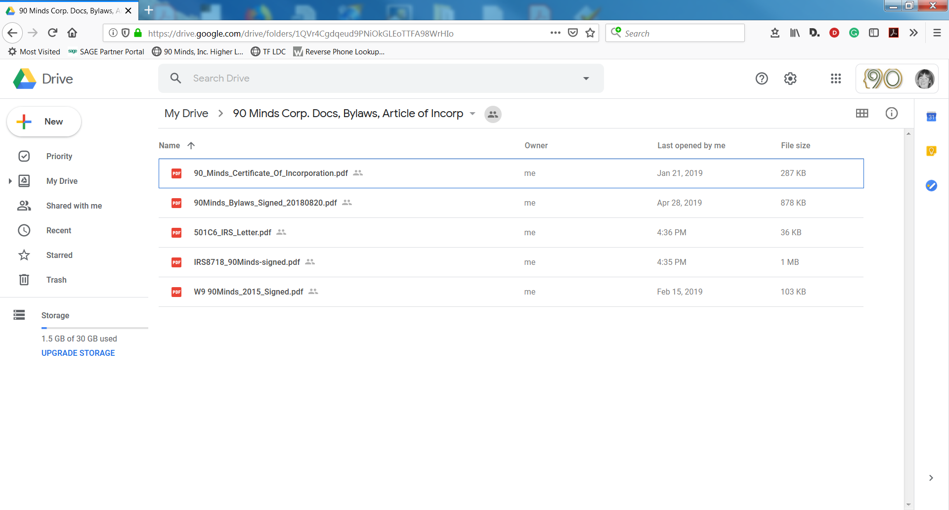 Google Drive share with corp docs for 90 Minds