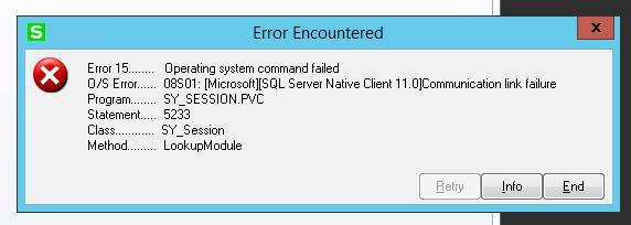 Operating system command failed