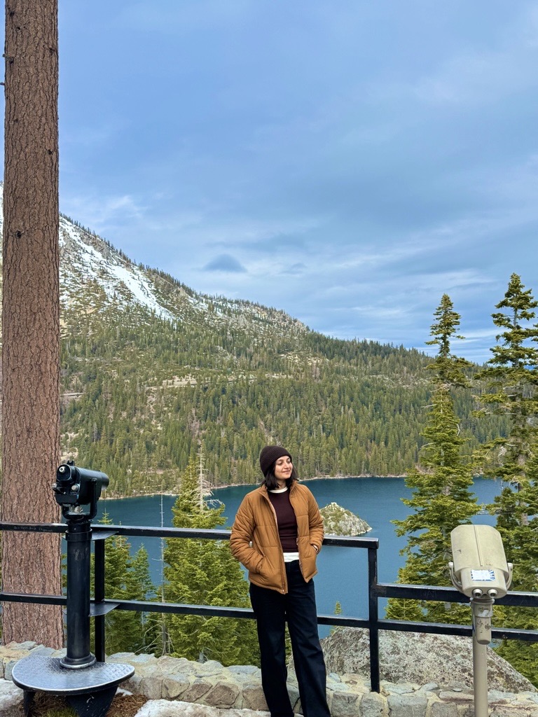 Aabha Parikh hiking in Lake Tahoe, California