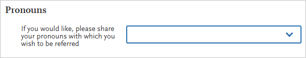 Optional pronoun question screenshot from PharmCAS