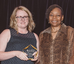 Alyson McIntyre-Reiger, CFCS and Jacqueline Holland, CFCS-HDFS AAFCS 2017-2018 President Jacqueline Holland, CFCS-HDFS, (right) presents Alyson McIntrye-Reiger, CFCS, (left) with the AAFCS Leader Award during the AAFCS 109th Annual Conference in Atlanta, Georgia.