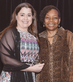 Dawn Michaelson and Jacqueline Holland, CFCS AAFCS 2017-18 President Jacqueline Holland, CFCS-HDFS, (right) presents Dawn Michaelson, (left) with the AAFCS Jewell L. Taylor Graduate Fellowship during the AAFCS 109th Annual Conference in Atlanta, Ga.