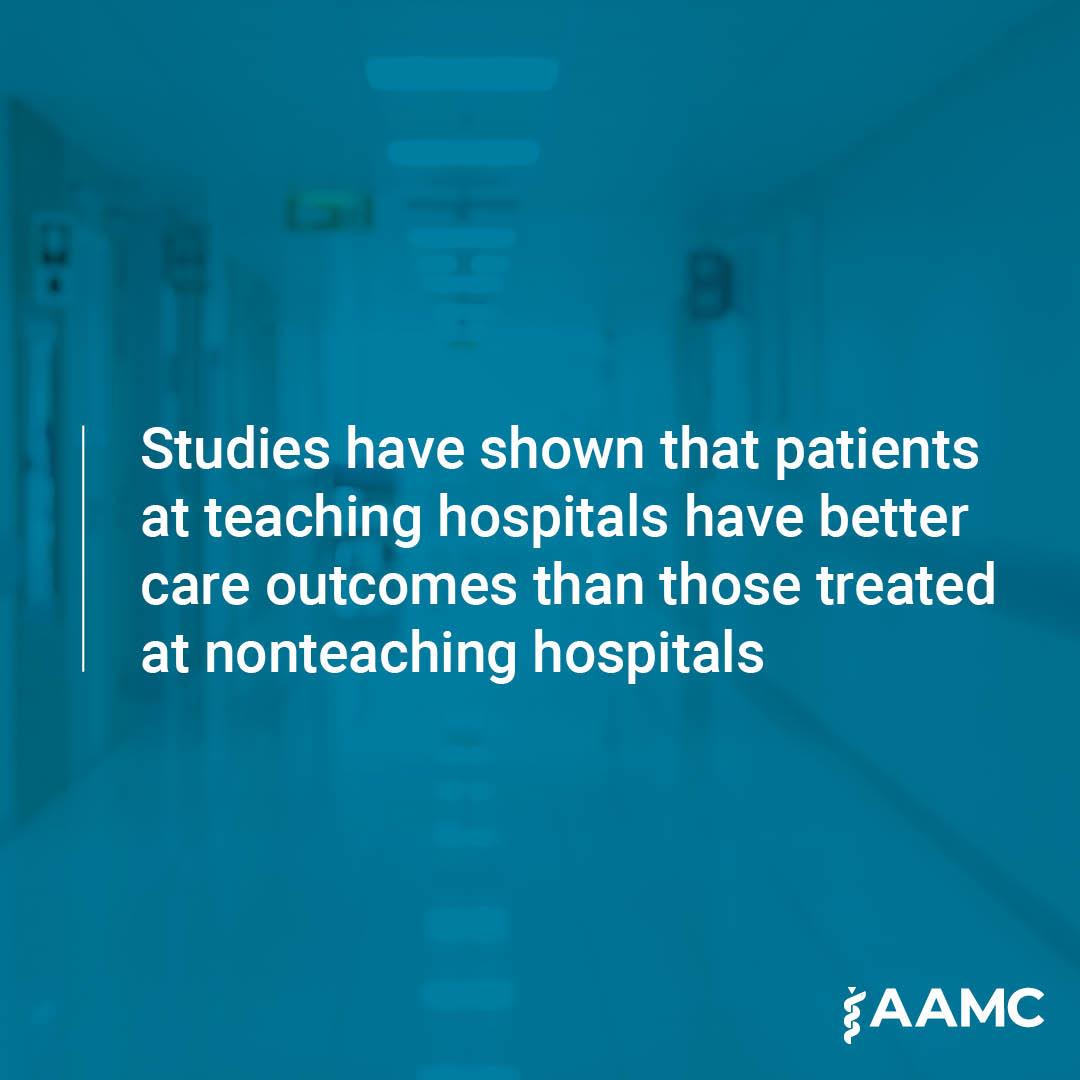 Studies have shown that patients at teaching hospitals have better outcomes than those treated at nonteaching hospitals.