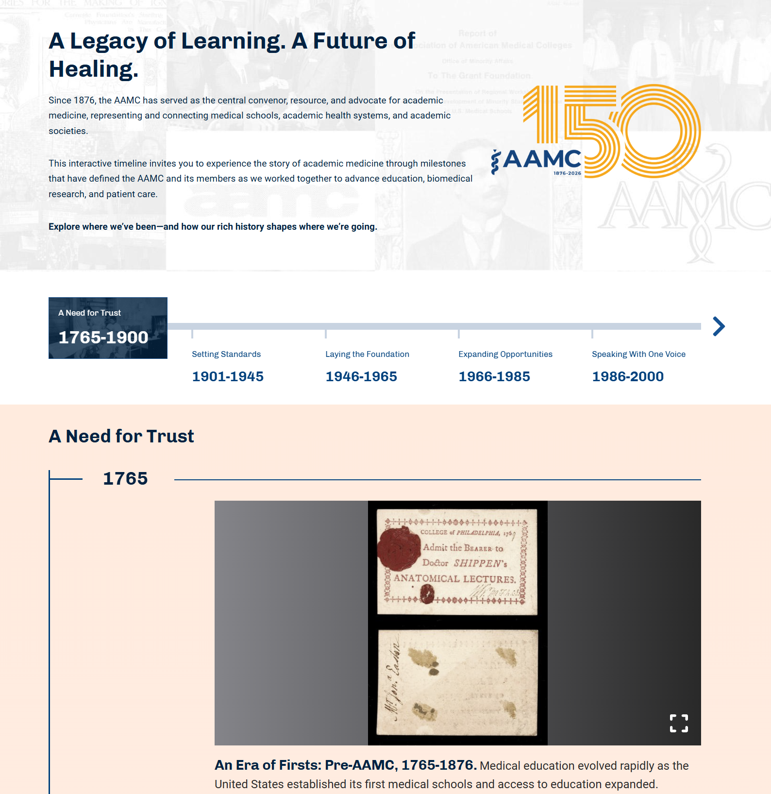 history timeline screenshot from website