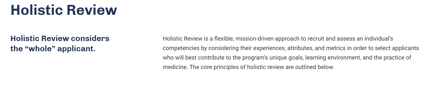 Screenshot from holistic review page of aamc.org website