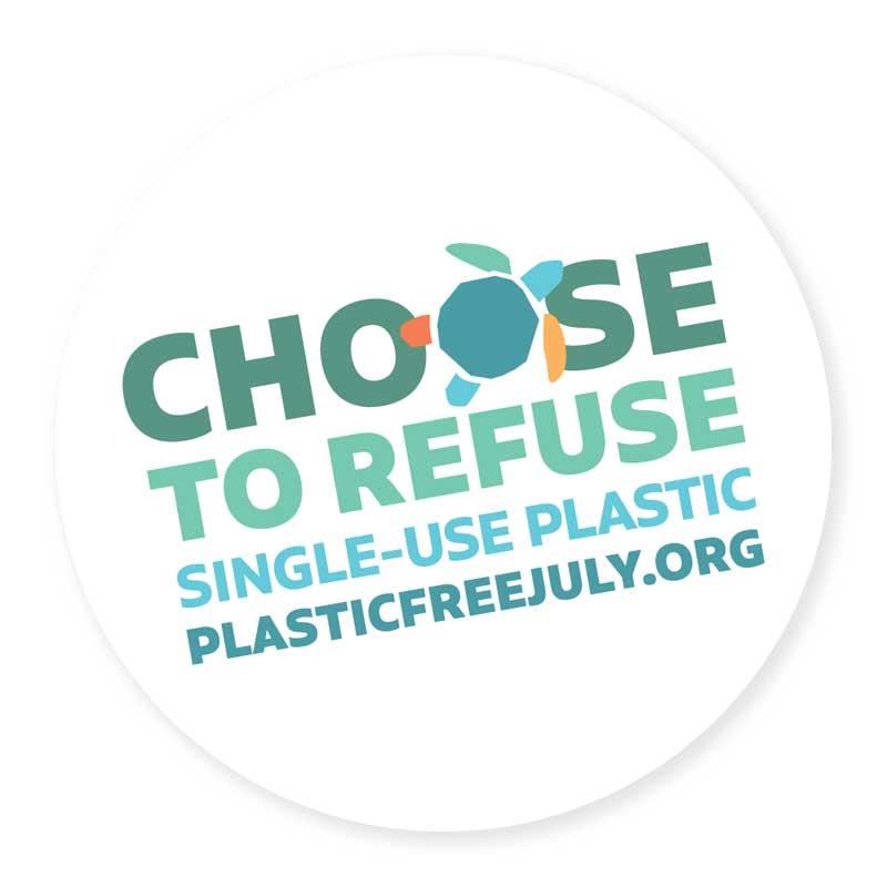 A logo for Plastic Free July with the headline, 