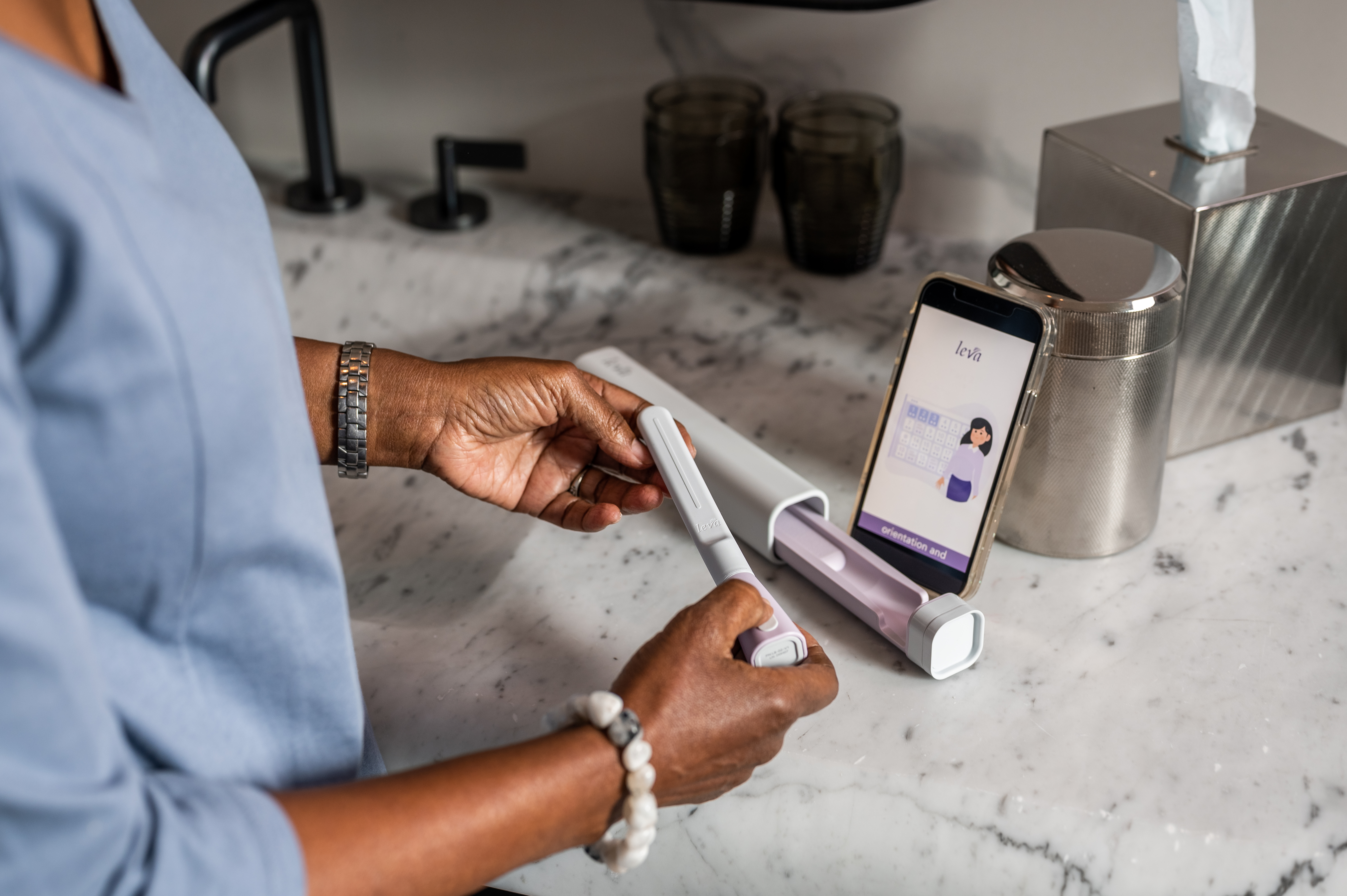 Woman Using Leva App