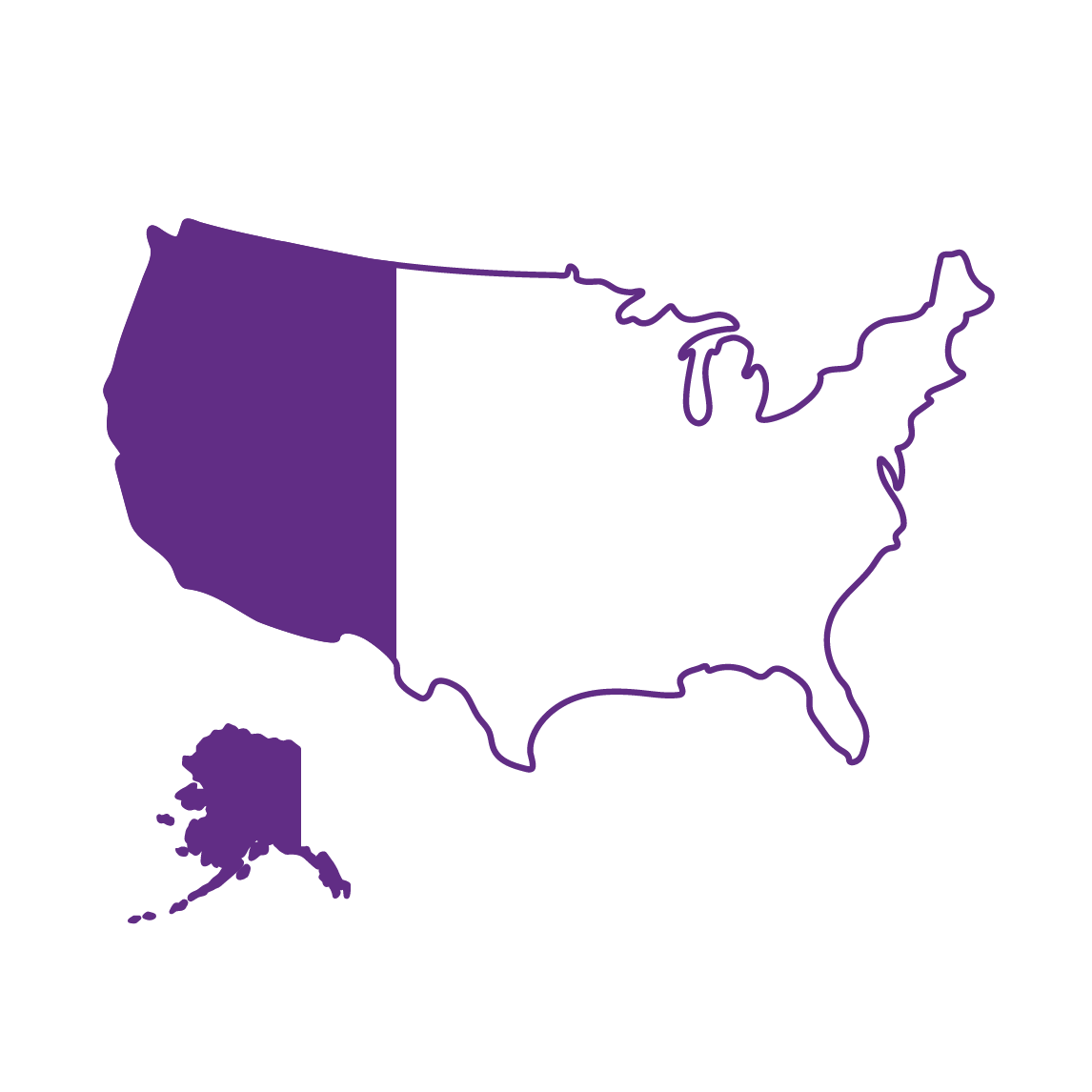 outline of USA with western half highlighted