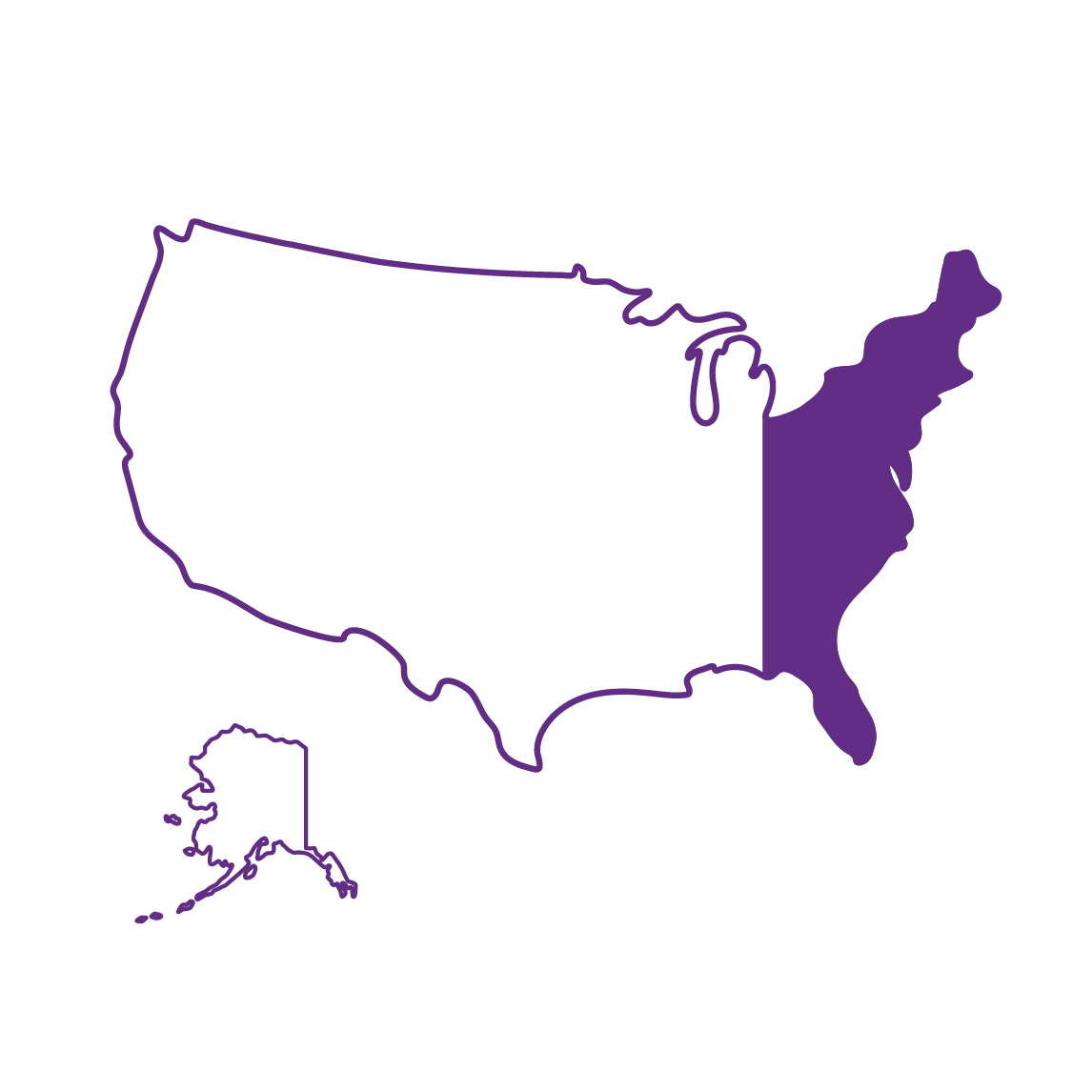 outline of USA with eastern portion highlighted