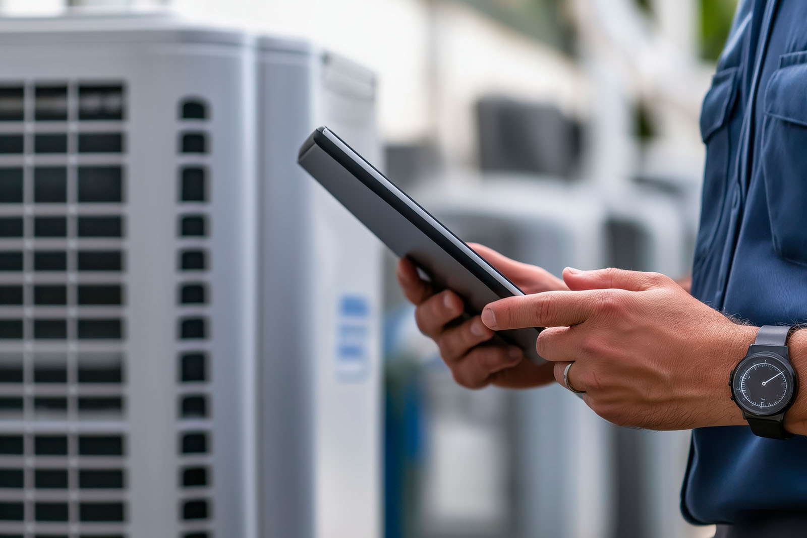 HVAC technician working on equipment