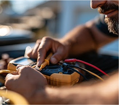 HVAC technician checking electrical equipment