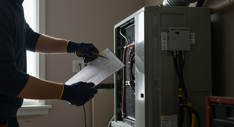 Technician working on HVAC equipment