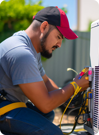 HVAC technician working on equipment