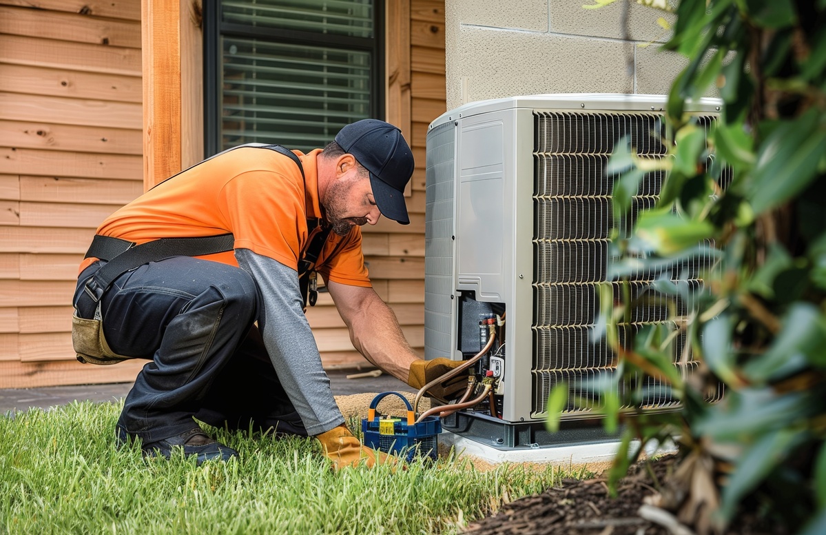 HVAC technician performing non-invasive heat pump and air conditioning testing