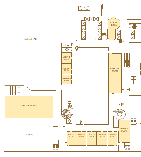 Palmer House 3rd floor map showing the Crystal, Wabash, Wilson, Cresthill, Ashland, Congress, Harvard, Indiana, Kimball, Logan, Madison and Marshfield Rooms, plus elevators, stairs and restrooms.