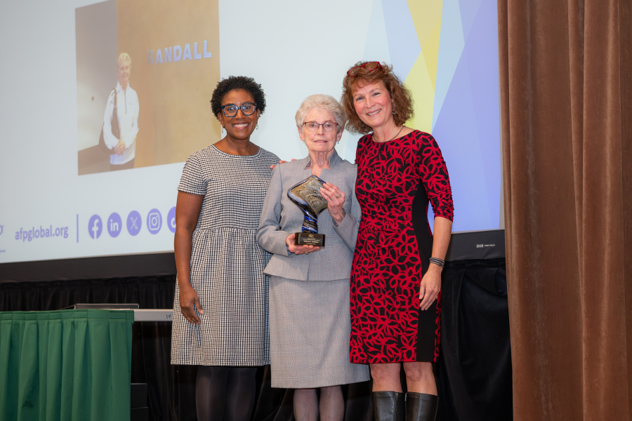 Marcia Randall accepting the award from Bronwyn Houston of the Randall Children's Hospital