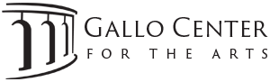 Profile drawing of the Gallo Center for the Arts, black lines on a white background