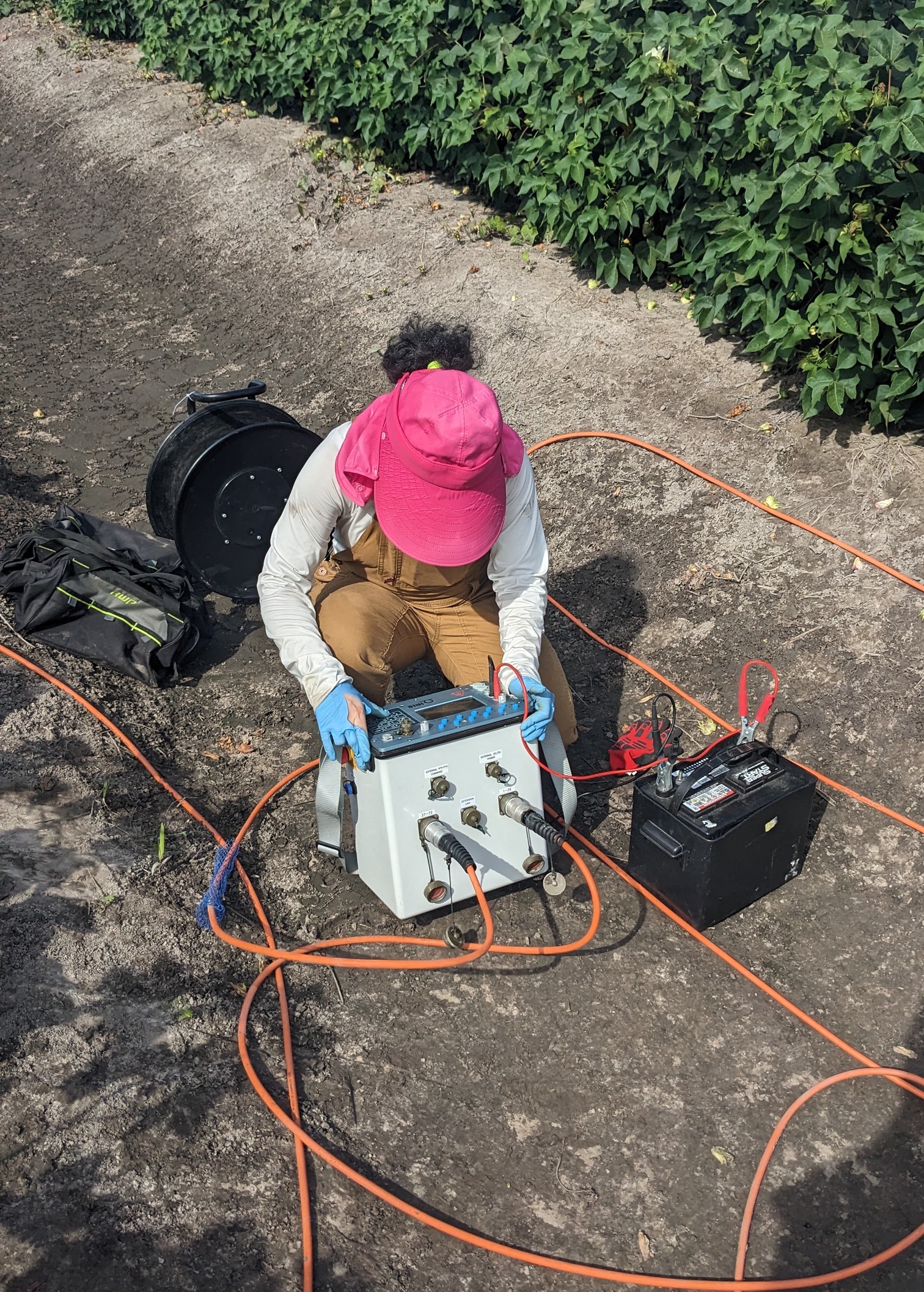 Person operating ERT system in agricultural field