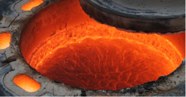 The new black….convecting magma ~1200°C in the furnace crucible.