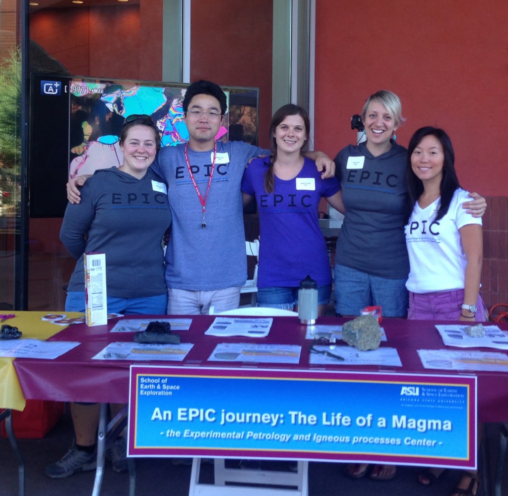 The members of the Experimental Petrology and Igneous processes Center at Arizona State University from left to right: Sarah Cichy (Postdoctoral Fellow), Michael Huh (Laboratory Manager), Meghan Guild (PhD Student), Christy Till (Principal Investigator/Faculty) and Kara Brugman (PhD Student).