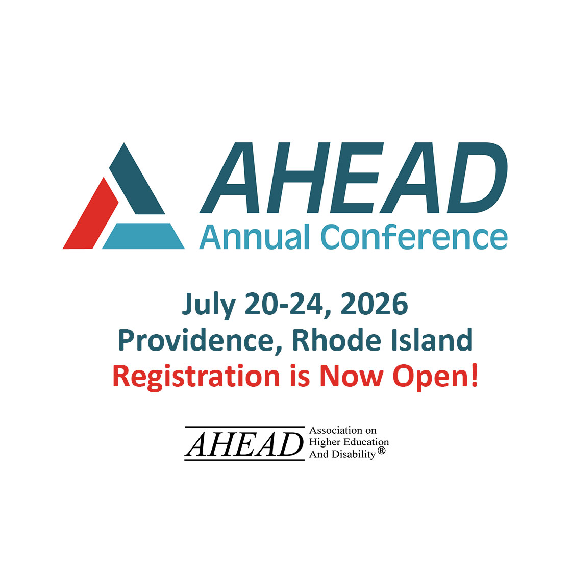 2026 AHEAD Annual Conference. Providence, RI. July 20-26, 2026. Registration Now Open! 
