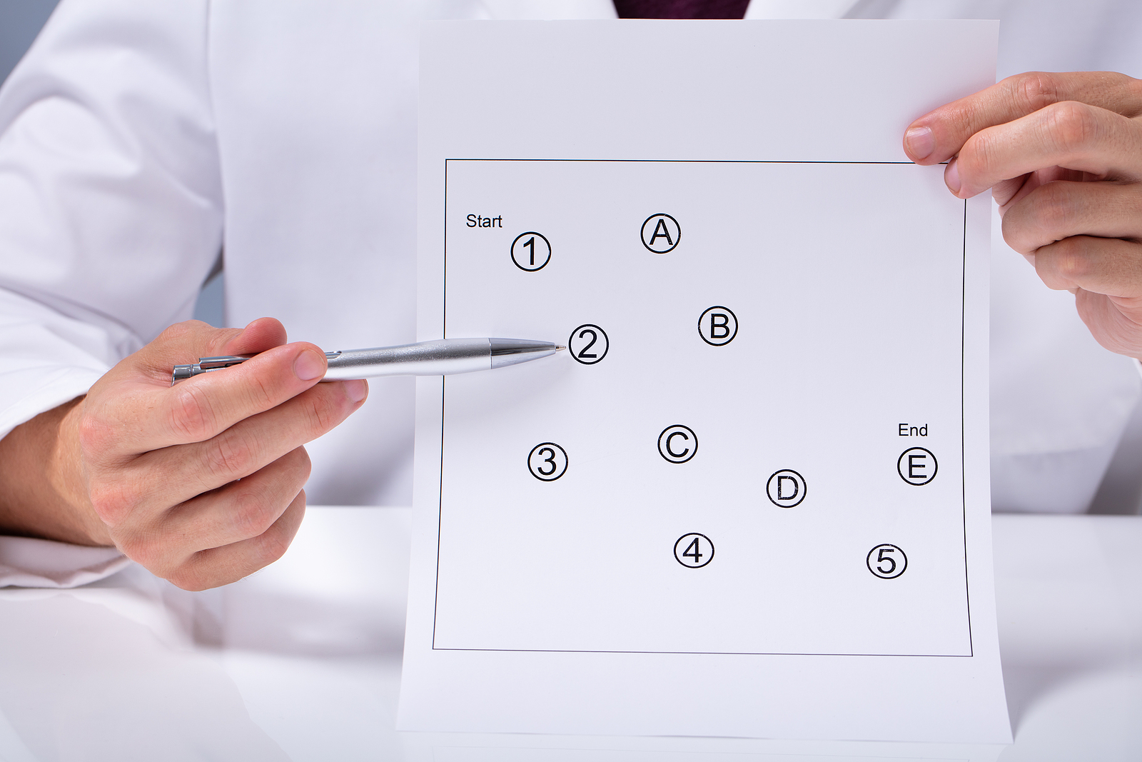 Hands holding up a cognitive test form