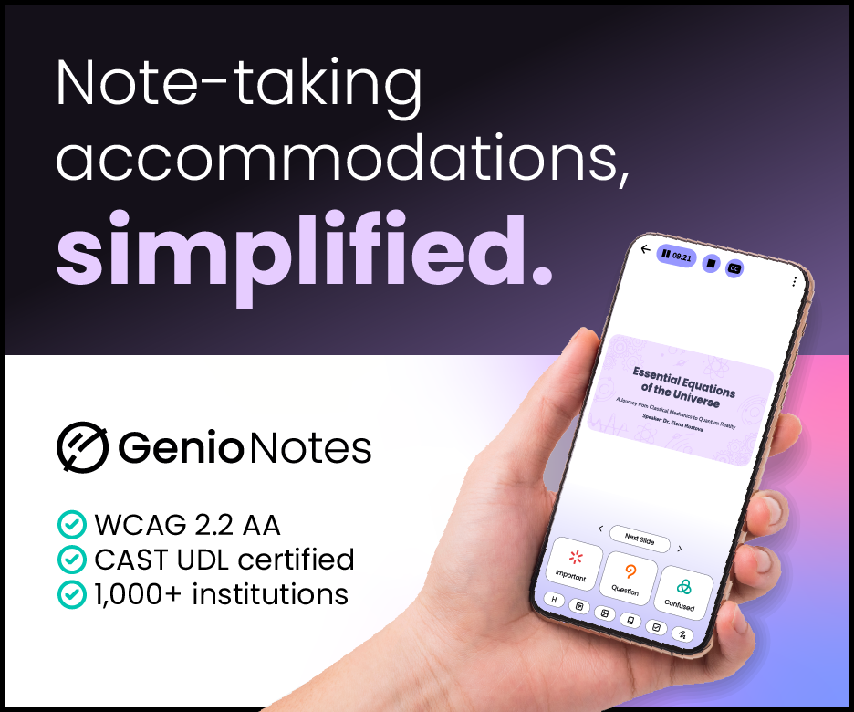 Ad: Genio. Note-taking accommodations simplified.