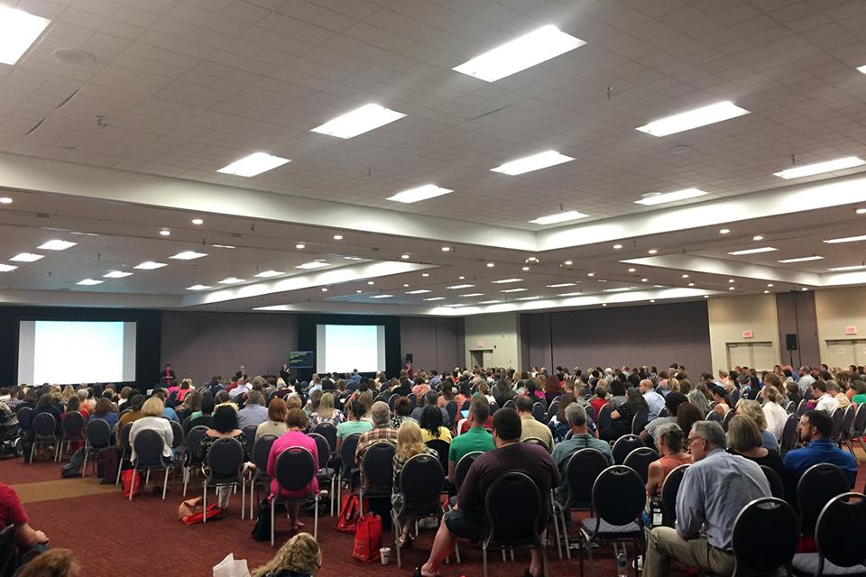 A large audience gathered at a speech