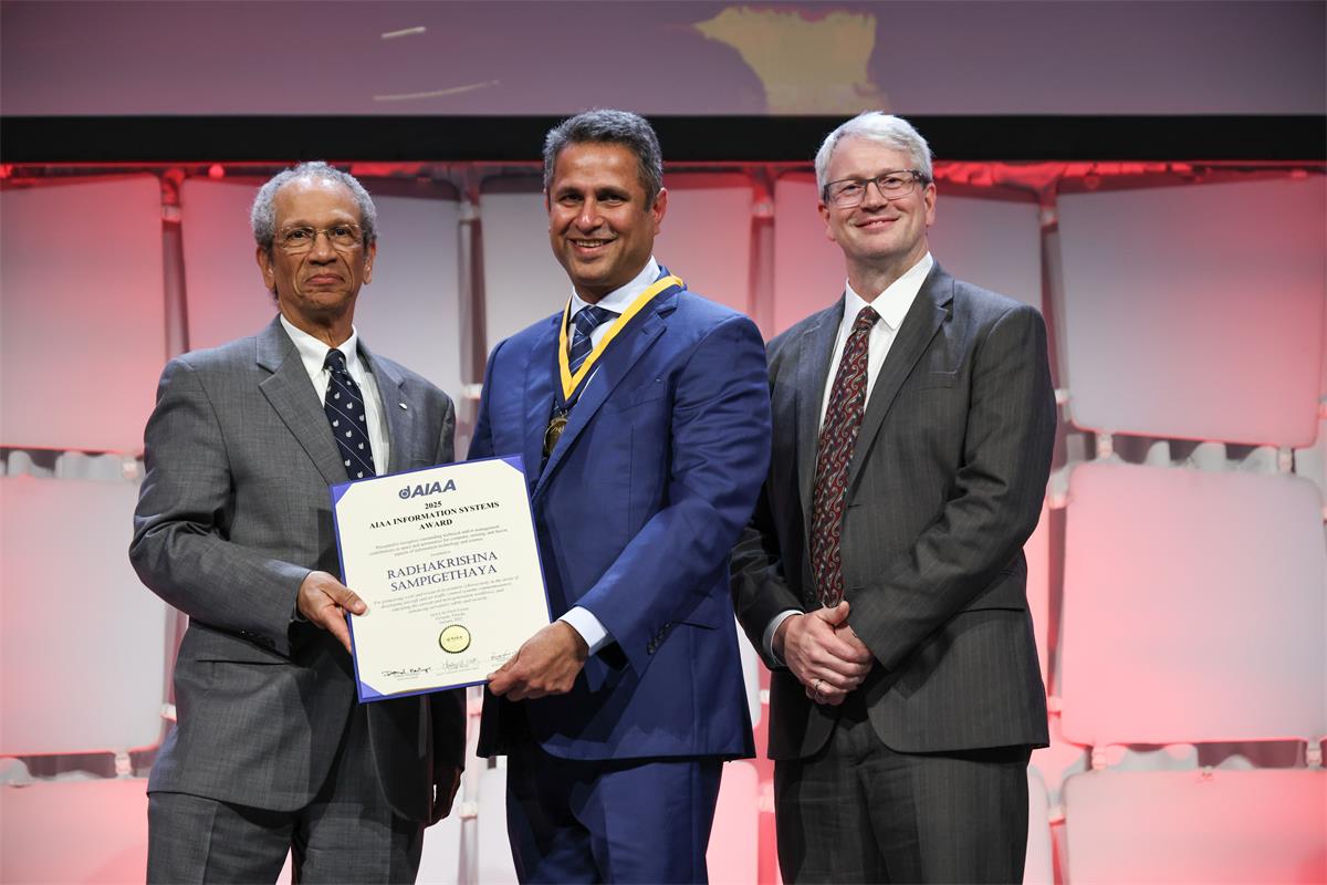 The 2025 AIAA Information Systems Award was awarded to Dr Radhakrishna G Sampigethaya of Embry-Riddle Aeronautical University. He was awarded for pioneering work and research in aviation cybersecurity in the areas of developing aircraft and air traffic control systems countermeasures, educating the current and next-generation workforce, and enhancing aerospace safety and security.