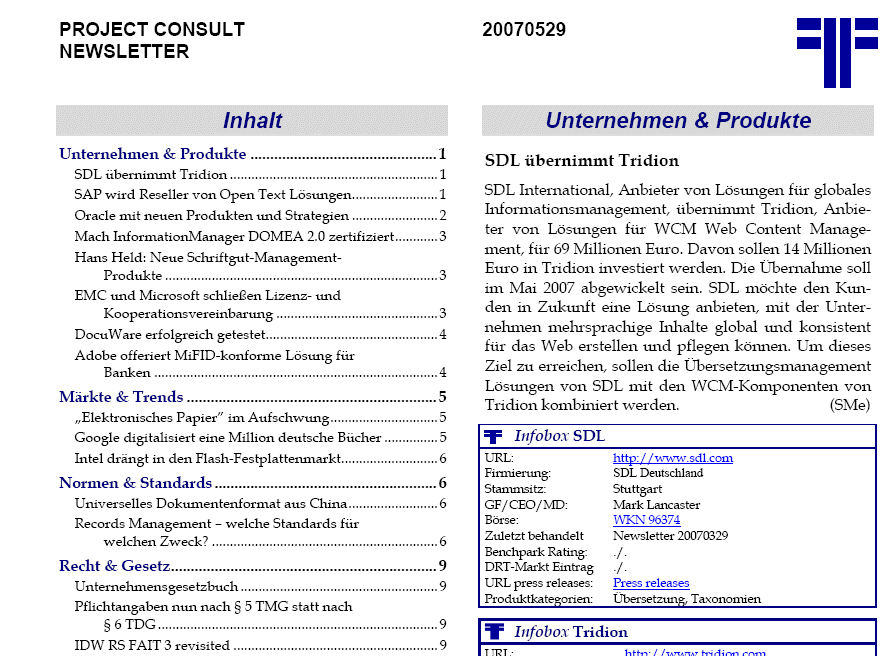 Der PROJECT CONSULT Newsletter 2000 - 2010 Der PROJECT CONSULT Newsletter 2000 - 2010