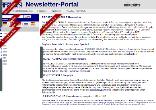 Das PROJECT CONSULT Newsletter Archiv bei Qumram Das PROJECT CONSULT Newsletter Archiv bei Qumram