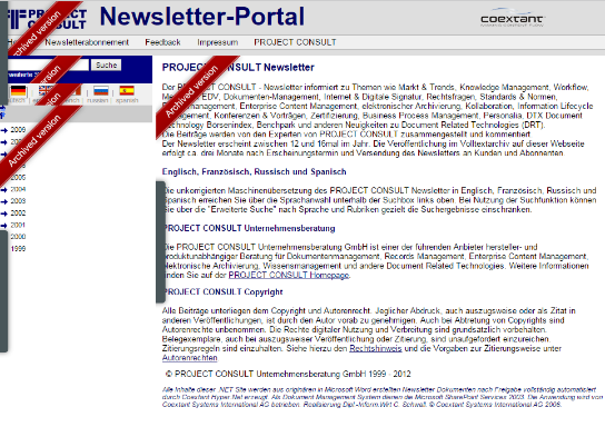 Das PROJECT CONSULT Newsletter Archiv bei Qumram