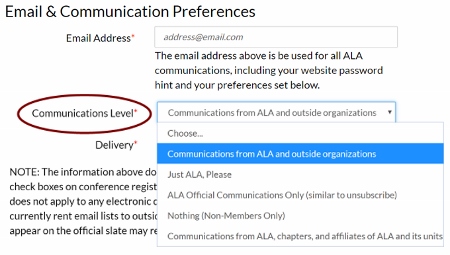Screen capture of Email & Communications Preferences Screen capture of Email & Communications Preferences