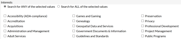 Screen capture of Interests options Screen capture of Interests options