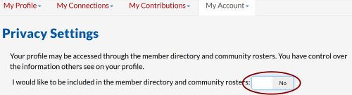 Image showing location of Member Directory opt out in Privacy Settings Image showing location of Member Directory opt out in Privacy Settings