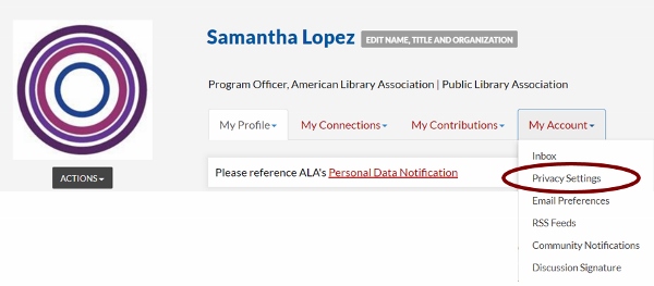 Image showing location of Privacy Settings menu link in My Account tab Image showing location of Privacy Settings menu link in My Account tab