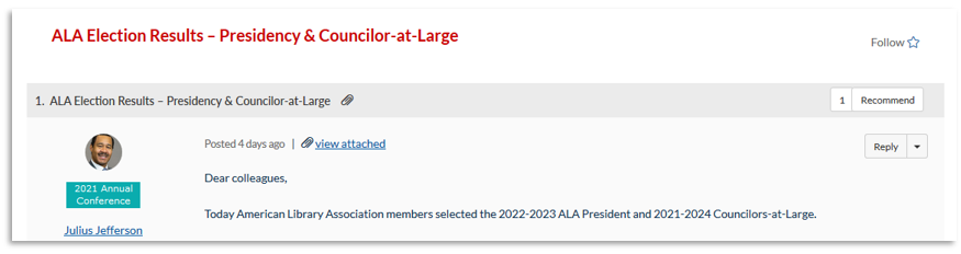 Screenshot of the top of a discussion thread, showing the Follow label and star icon.