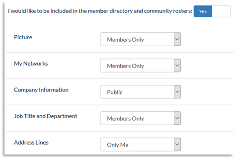 Screenshot of Privacy Settings for information including Picture, My Networks, Company Information, and others