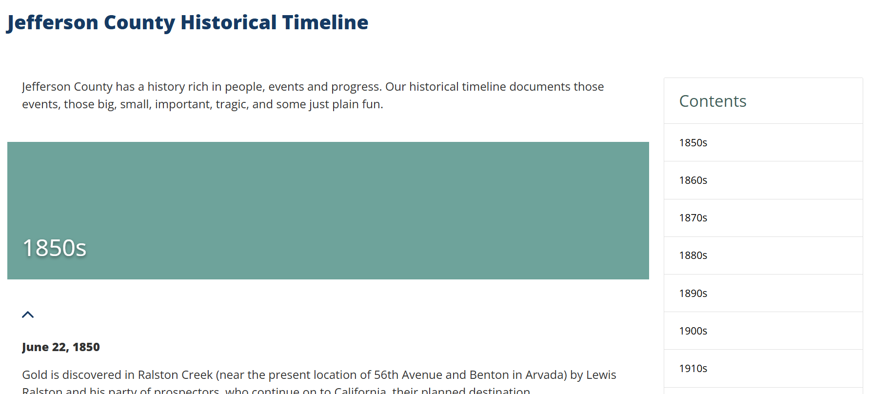 Jefferson County Historical Timeline