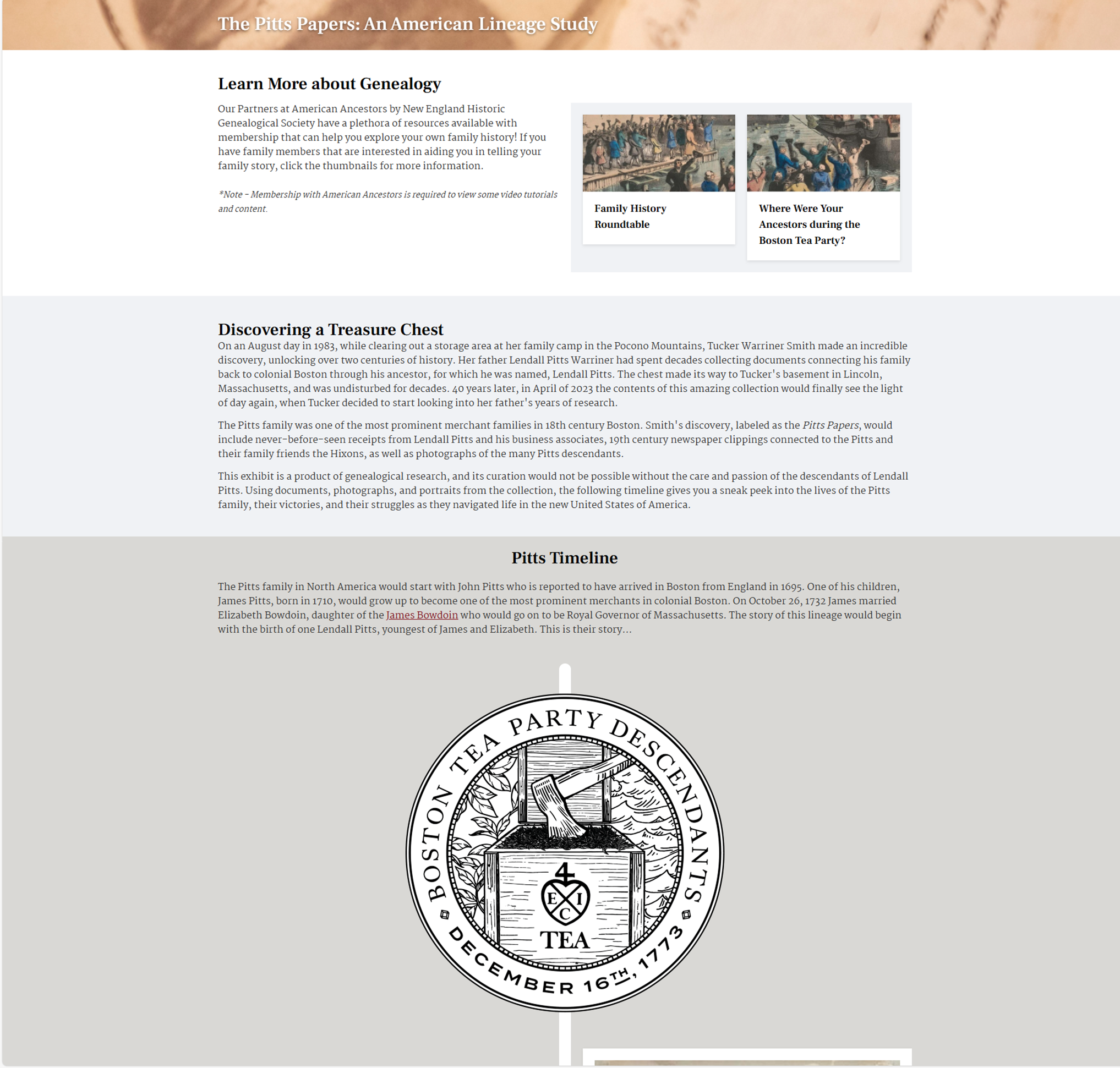 The Pitts Papers Timeline