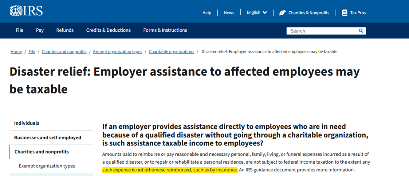 Disaster Relief paid by Employer Taxable | Open Forum