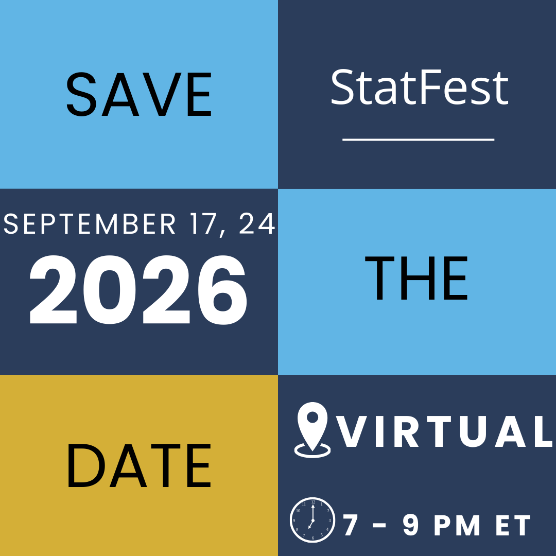 colorful save the date graphic with blue squares