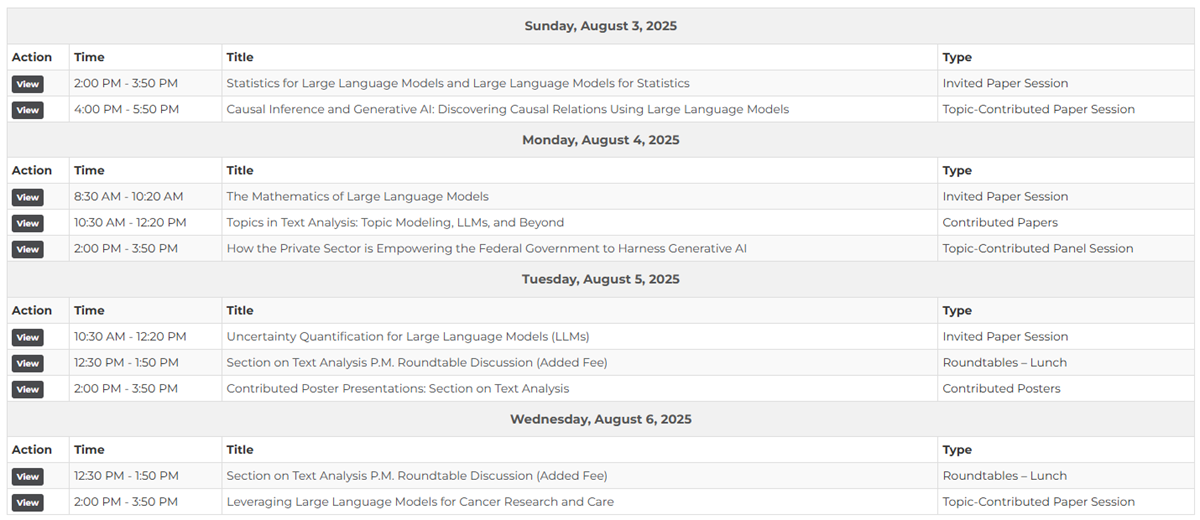 Schedule of STA events at JSM 2025