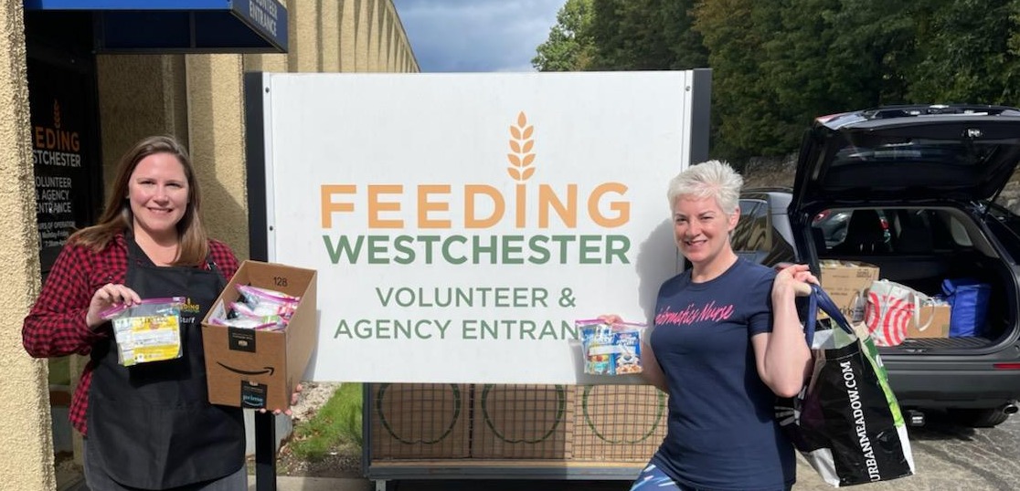  Lisa Gehrung (Chapter Secretary) delivering chapter donation to Kaitlin Chieco (Sr. Director Feeding Westchester) 