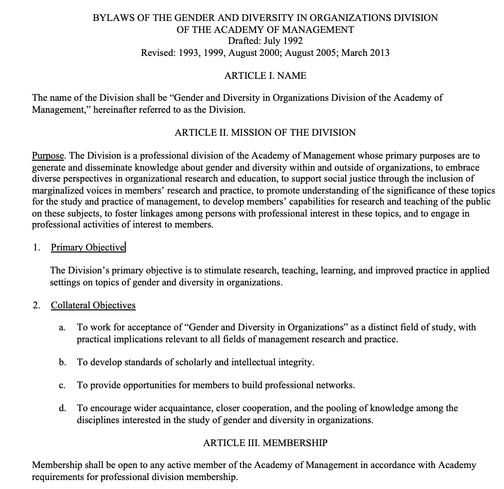 Preview of the DEI Division bylaws document