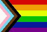 A rainbow flag with black arrows  Description automatically generated