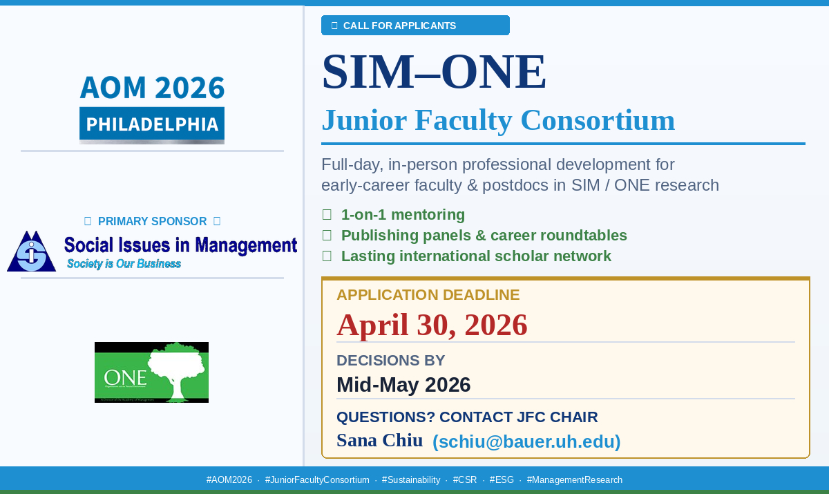 SIM–ONE Junior Faculty Consortium | AOM 2026 · Philadelphia