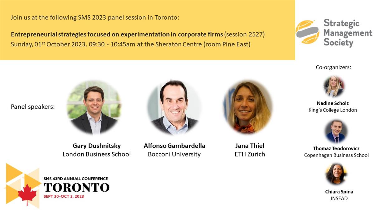 Join us at the following SMS 2023 panel session in Toronto: Entrepreneurial strategies in corporate firms